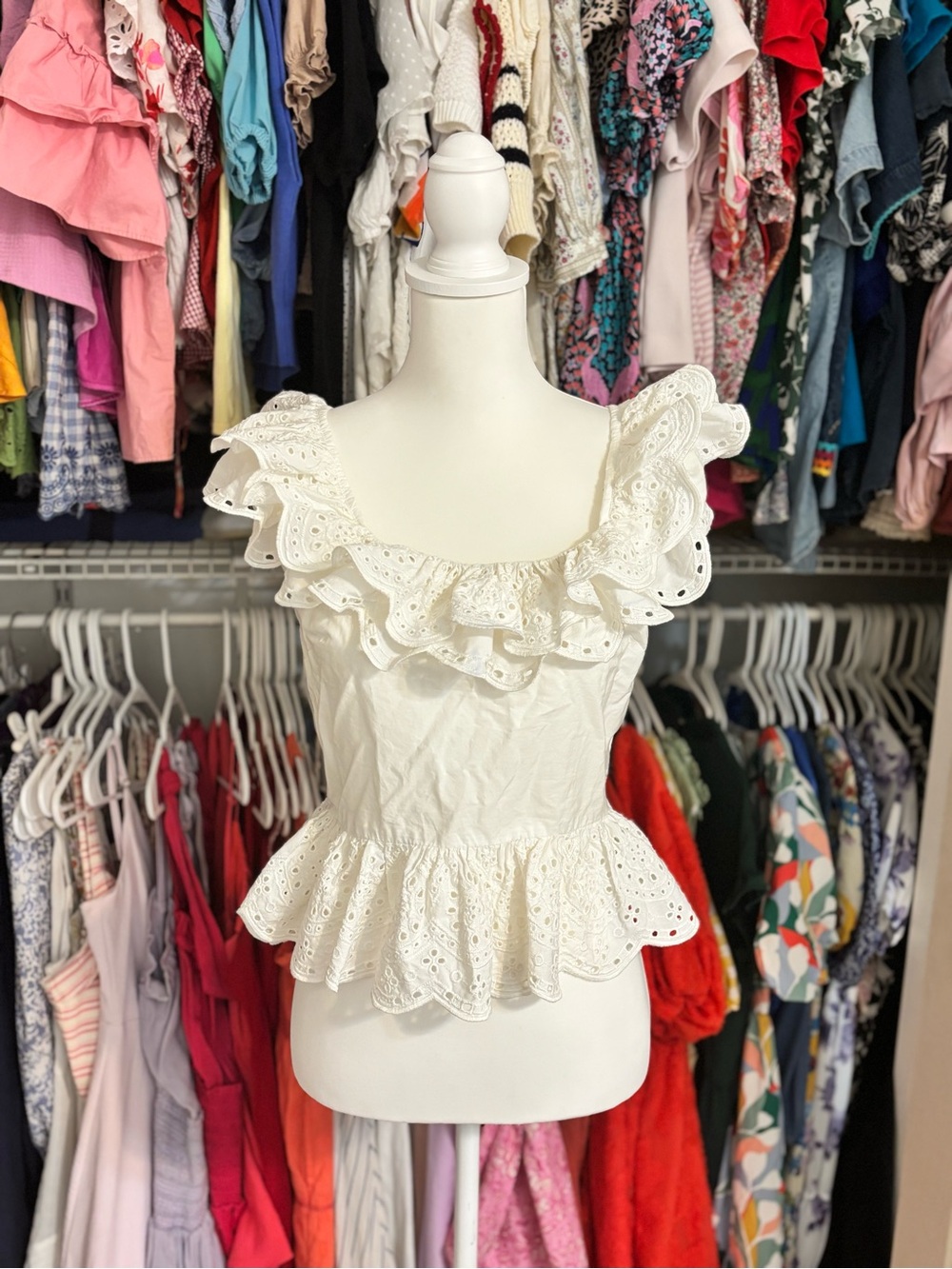 Express White Eyelet Ruffle Peplum Blouse